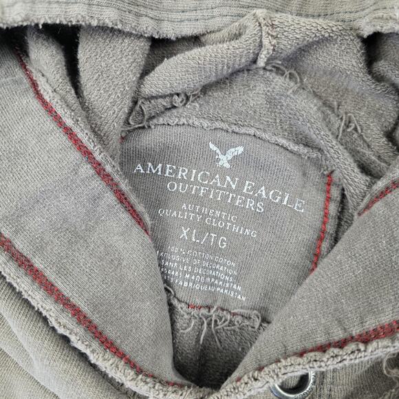 Vintage Y2K American Eagle Hoodie Brown 1977 Distressed Pullover Sweatshirt - Picture 11 of 15